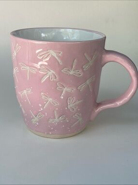 Global Design Connections Pink Dragonfly Ceramic Mug 16 oz
